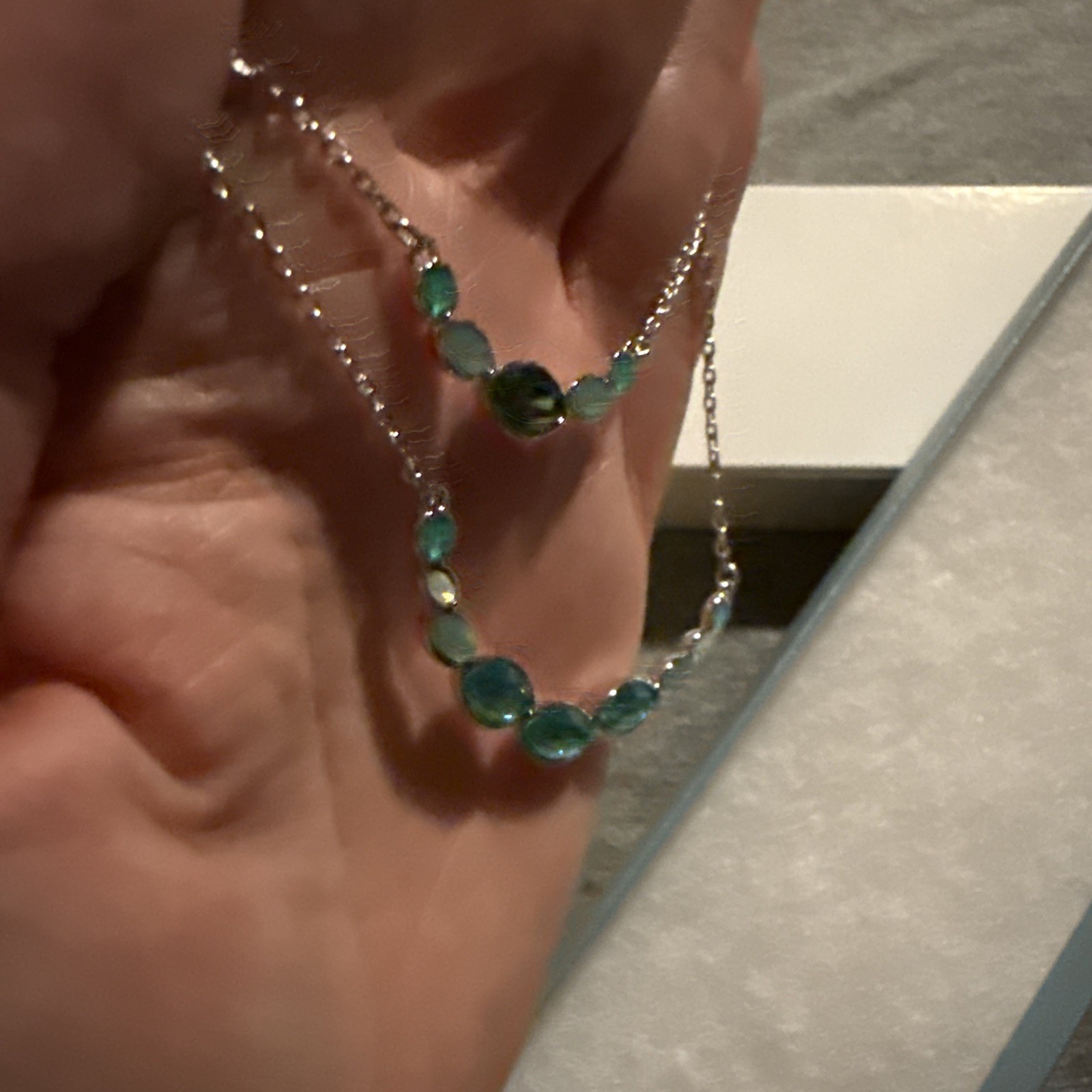 Touchstone Swarovski Sweet Layers Necklace- Blue/teal/silver