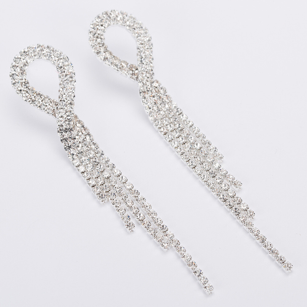 Women’s Elegant AAA CZ Crystal 84mm Long Tassel Drop Dangle Stud Earrings #TJ20
