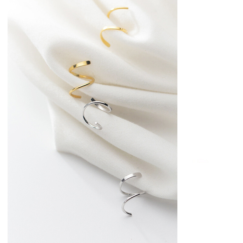 1 Pair Woman’s REAL S925 Sterling Silver Spiral Twist Earring Ear Cuff Pierced
