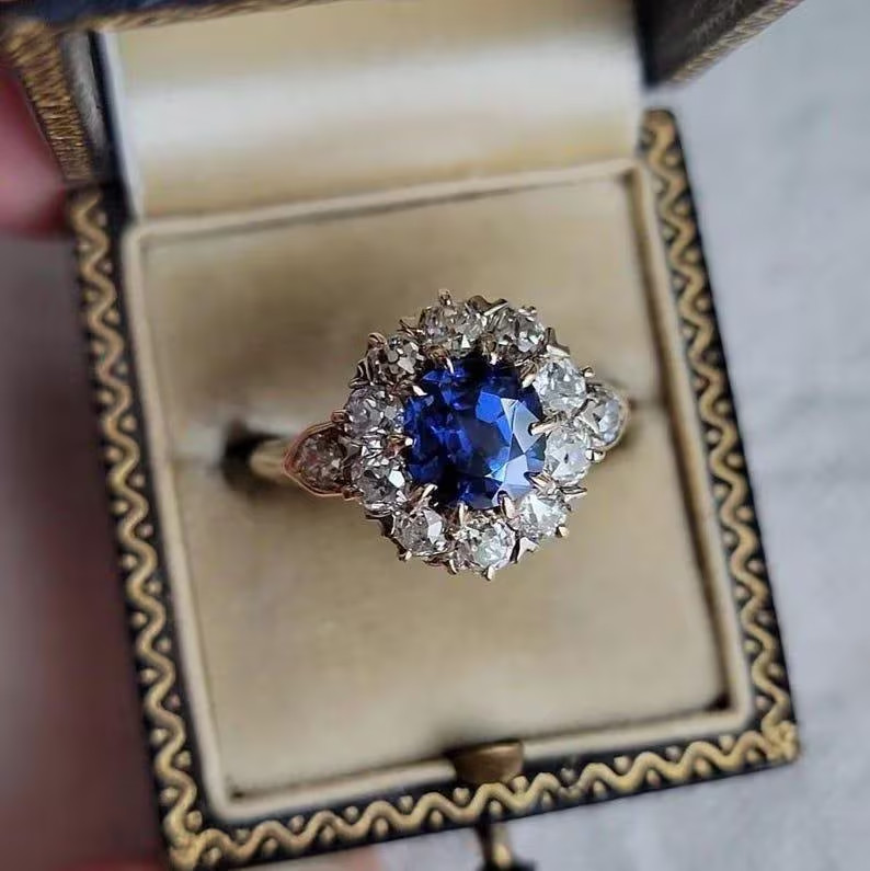 2.50 Ct Round Cut Simulated Sapphire 14k White Gold Plated Cluster Wedding Ring