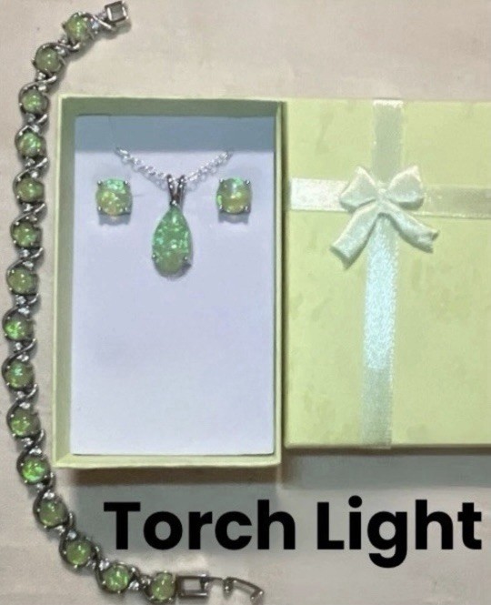 DEAL! Gorgeous Green Fire Opal Teardrop Necklace, Earrings, & Bracelet Set