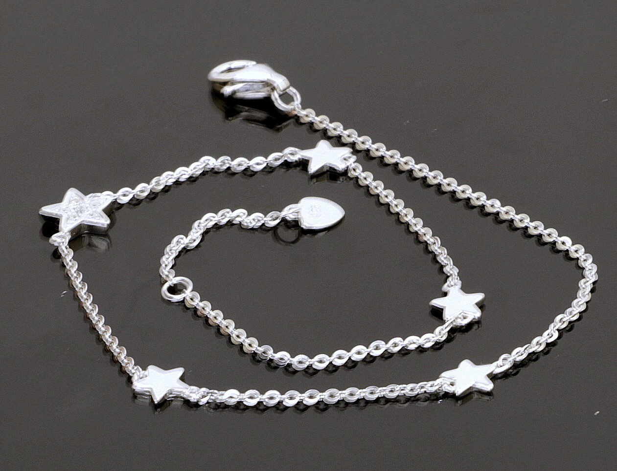 925 Silver Ankle Bracelet + CZ L-9.1″ W- 4.0mm / 1.6 gr #1621