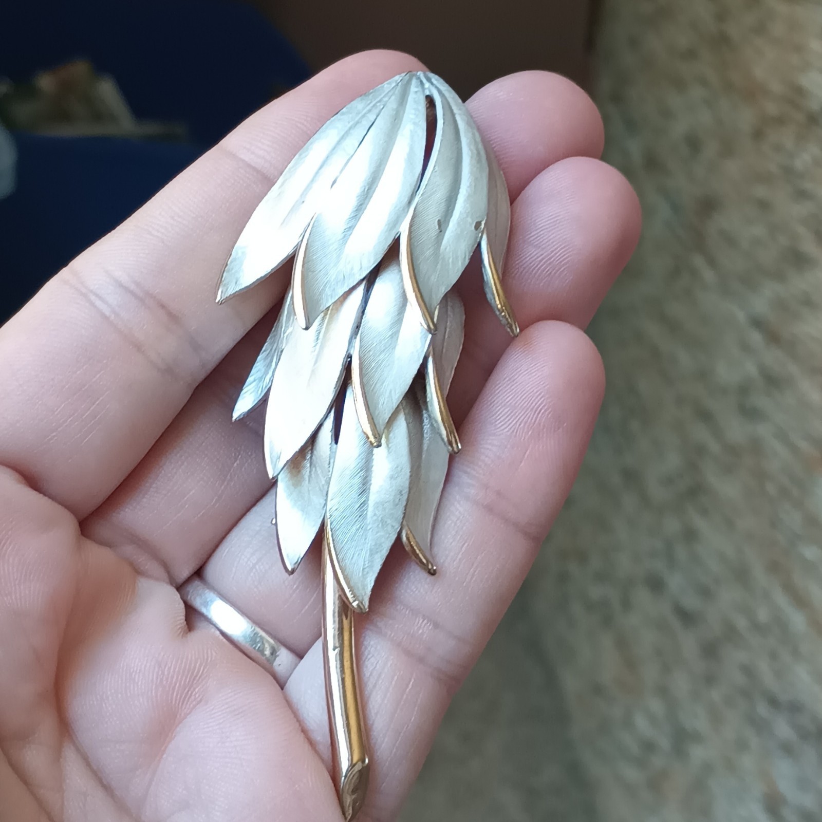 Vintage Two-Tone Leaf Sprig Brooch Pin Gold & Silver Tone Metal No Stone