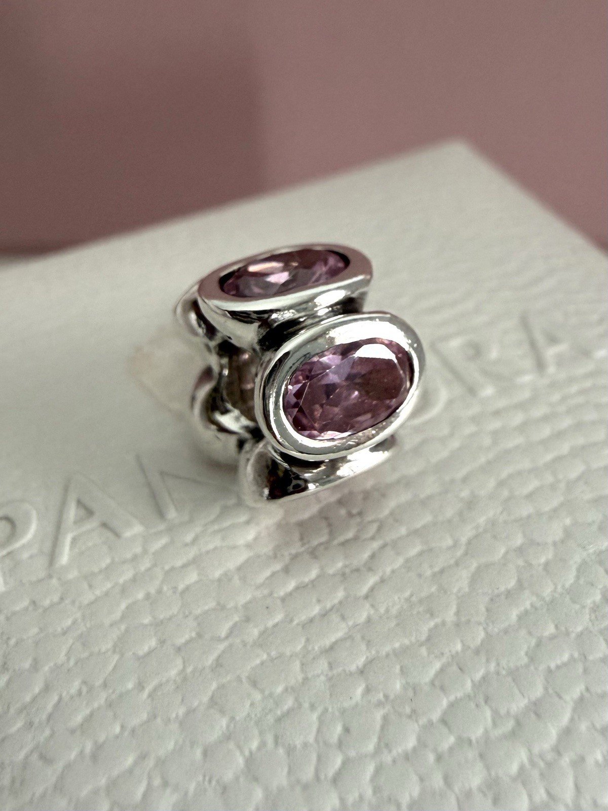 Pandora Sterling Sliver Pink Oval Lights CZ Charm #790311PCZ RETIRED Authentic