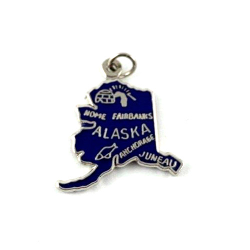 Alaska State Charm Enamel & Silverplated | 3/4″ | New Old Stock | Very Nice