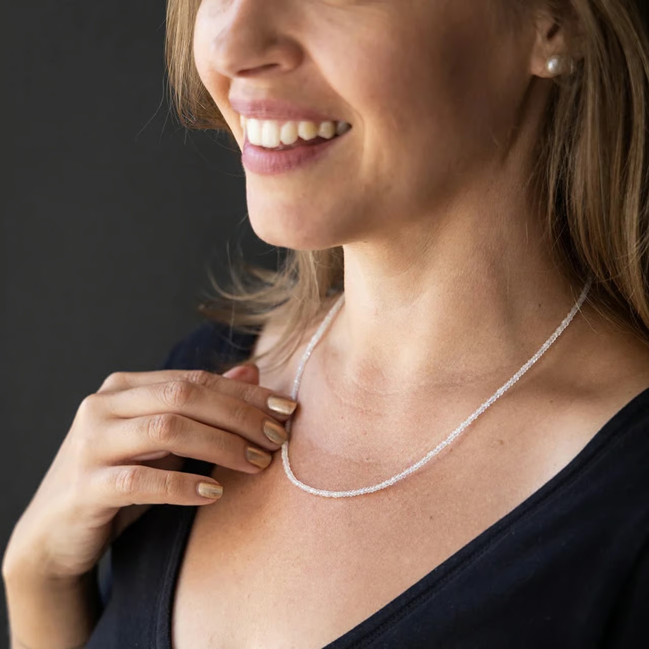 Natural Clear Quartz Necklace 2mm Tiny Beads Choker Minimalist Boho Crystal Gift