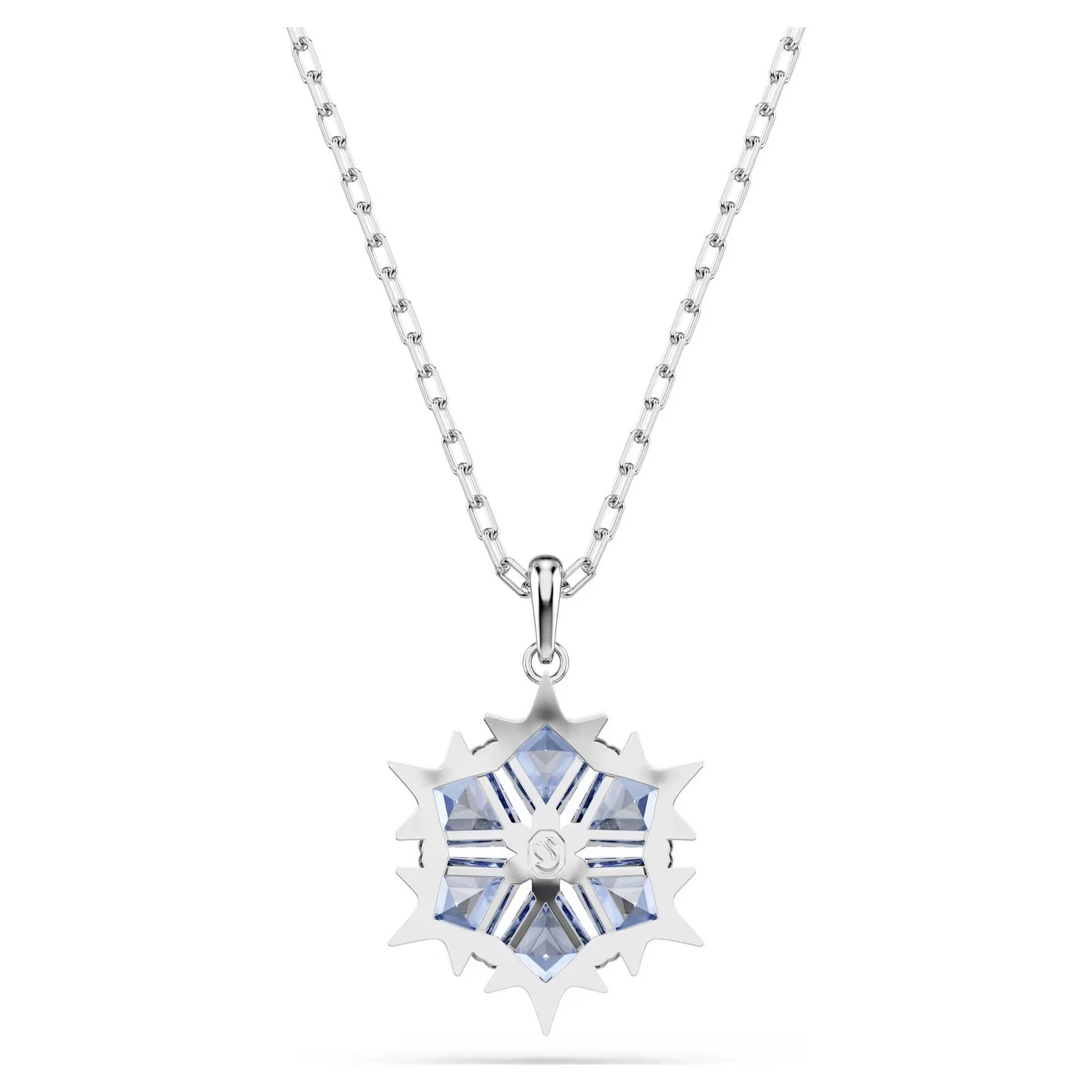 Swarovski Snowflake Pendant Necklace – Blue Zirconia – Rhodium Plated – NEW