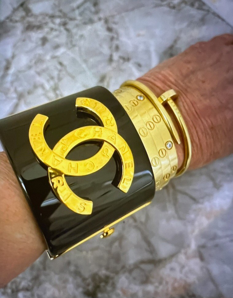 CHANEL Black Cuff Bracelet Gold Plated CHANEL PARIS 6.5″ – 7″ONLY SERIOUS BUYER