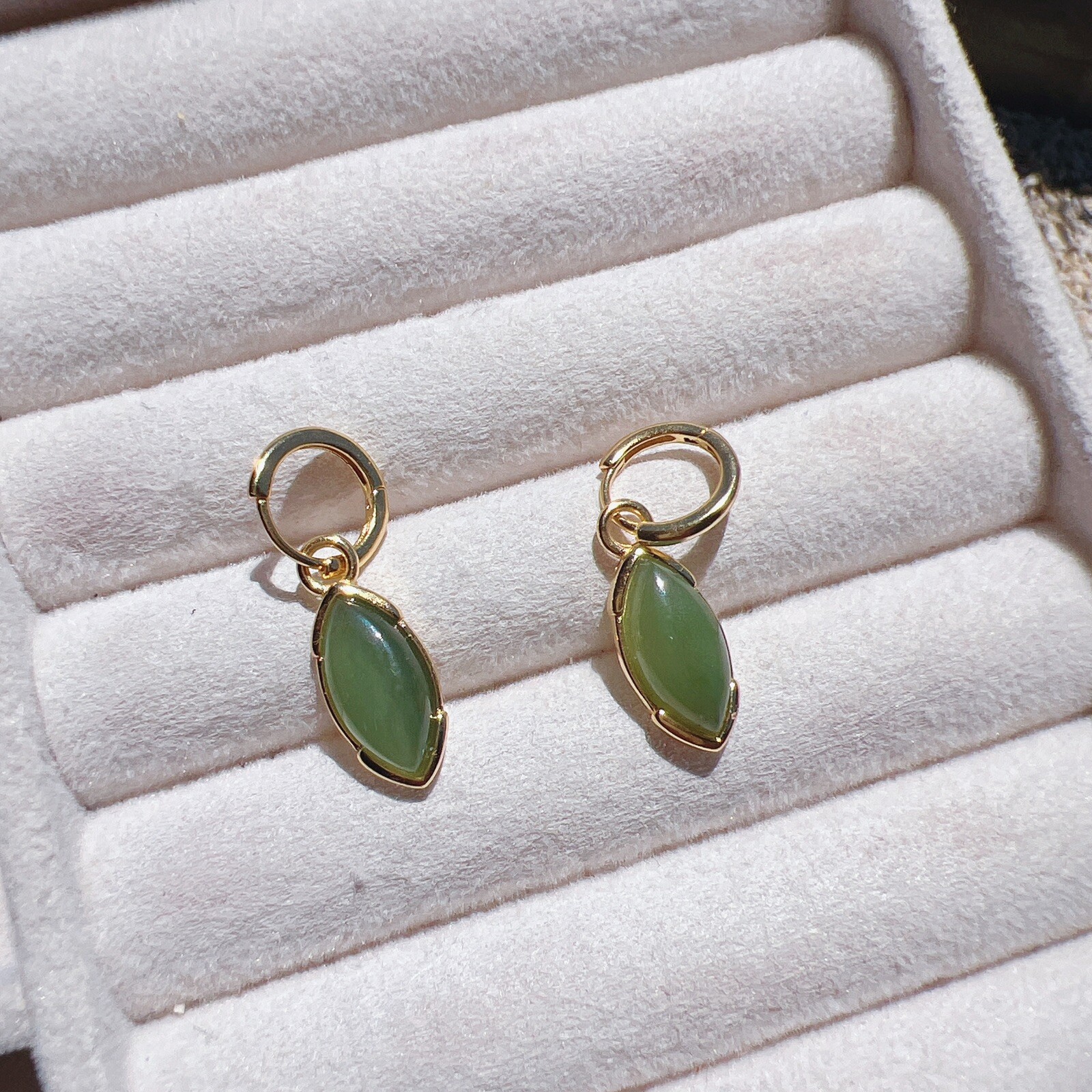Good Quality Natural Hetian Green Jade Earrings, S925 Earrings