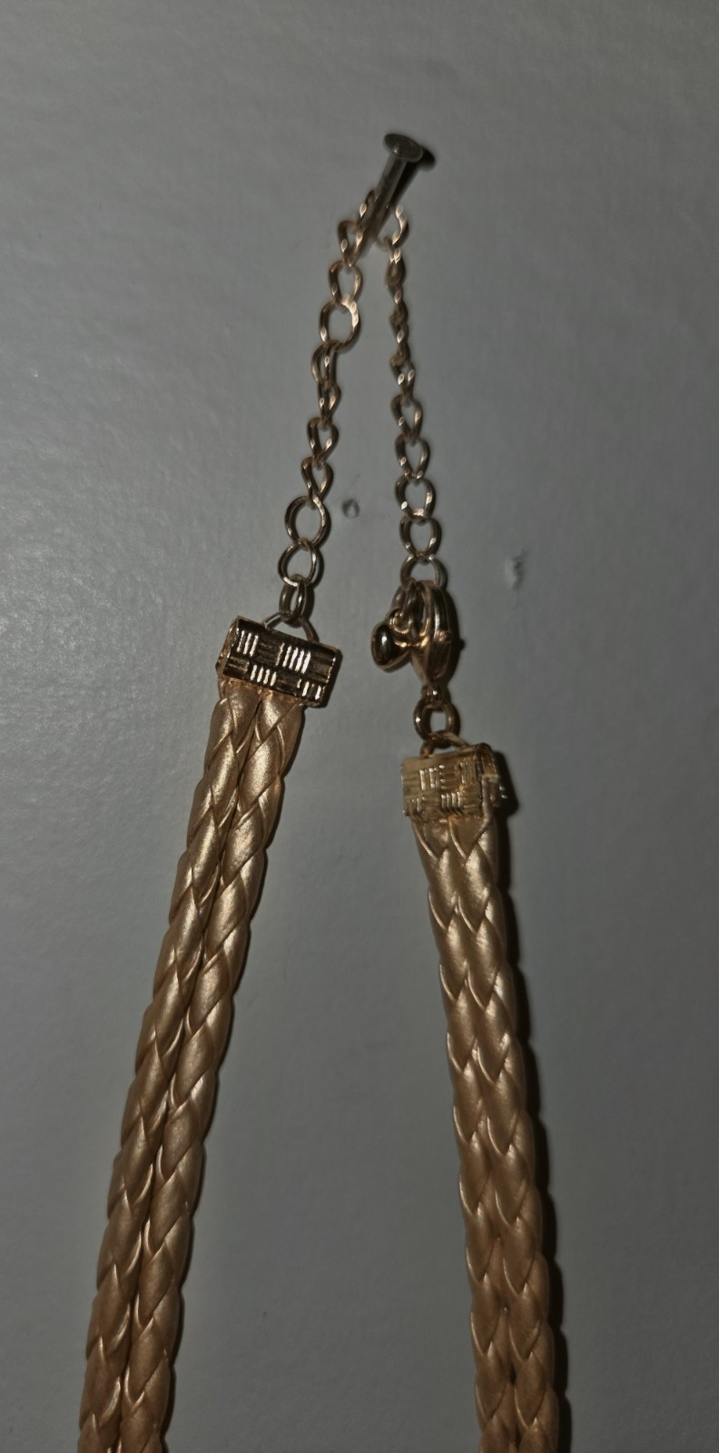 Gold Tone Faux Leather Cord Necklace Fringe Tassel Round Pendant Toggle 24″