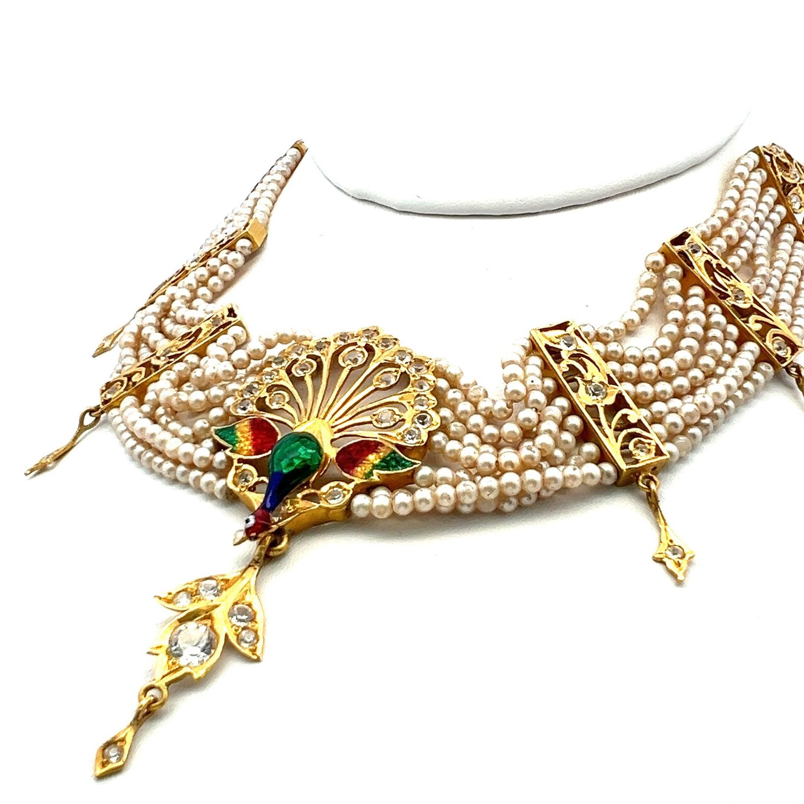 2.50 Carat Round Brilliant CZ 22 Karat Yellow Gold Peacock Motif Necklace