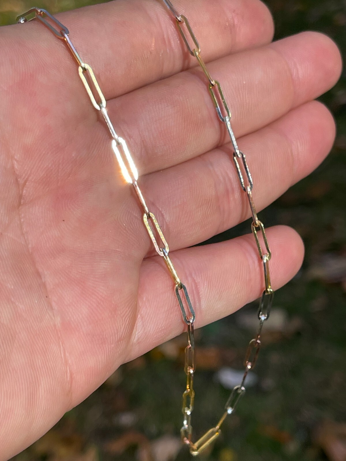 Real Paperclip Chain Necklace Tri Color Yellow Rose Gold Plated 925 Silver