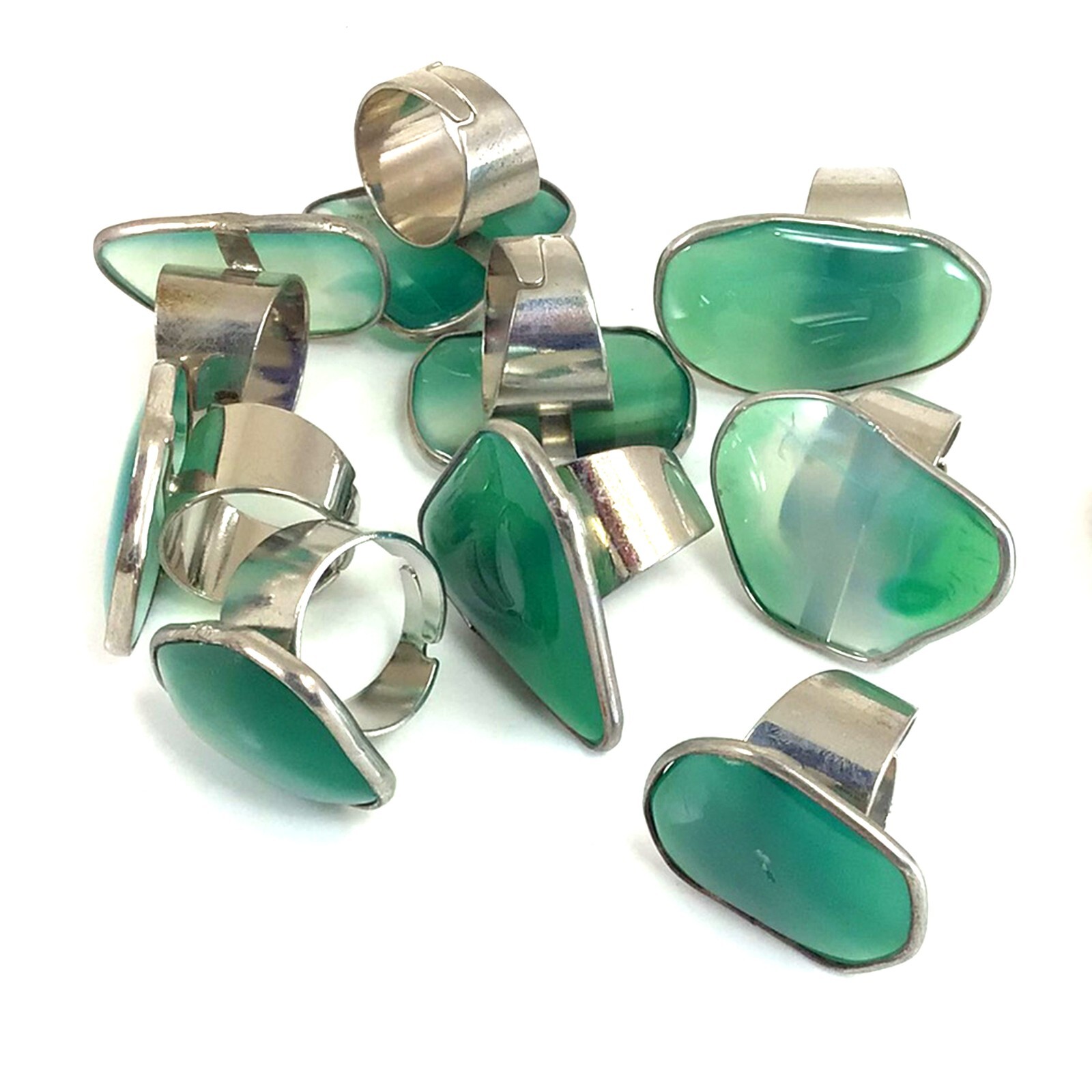 Green Agate Natural Agate Adjustable Ring Agate Freeform Silver Plated Ring Gift