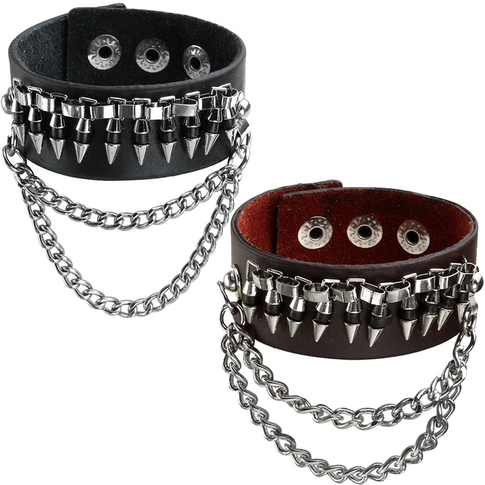Punk Alloy Rivet Bracelet Bullet Wristband Chain Leather Cuff Bracelet Best Gift