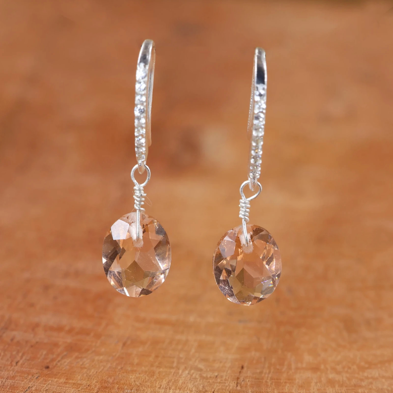 Peach Morganite Hook Earrings, Handmade Gemstone Jewelry, Chic Statement Earring