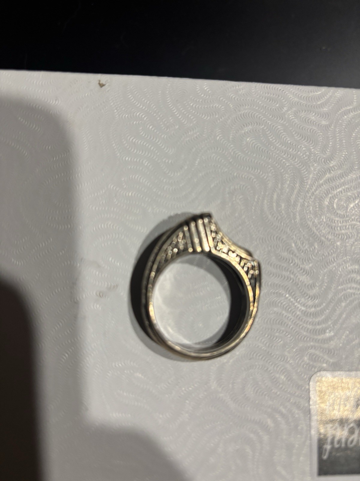 Silver Tone Size 12.5 Signet Band Ring with Geometric Patterned Band