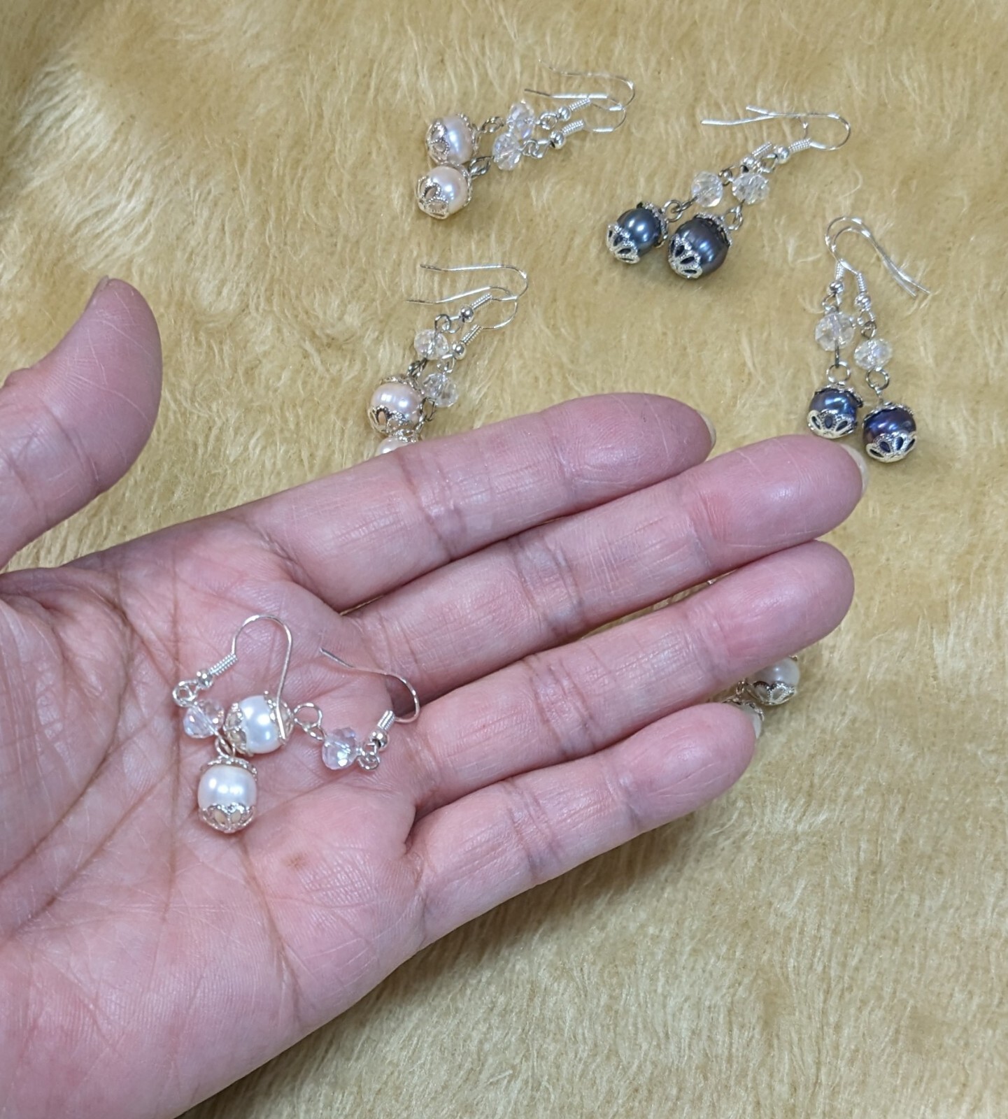Freshwater Pearl Earrings Dangle 6 pairs White Pink Gray Elegant Everyday Wear
