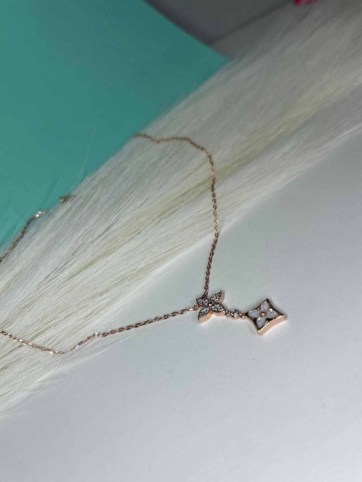 Gold Tone Flower Charm Pendant Cable Chain Necklace w/ White Stones Butterfly