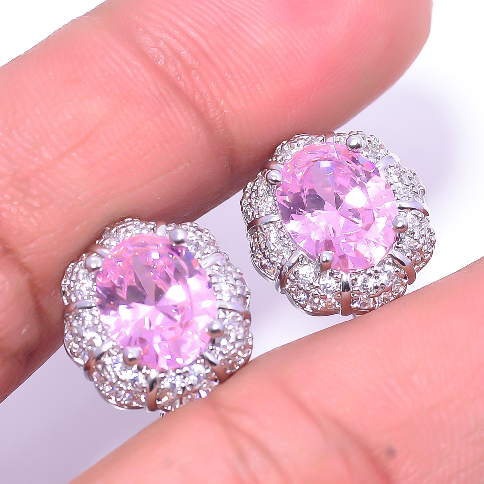 Pink Sapphire – Simulated & Cubic Zirconia 925 Sterling Silver Earring 0.59″ E34
