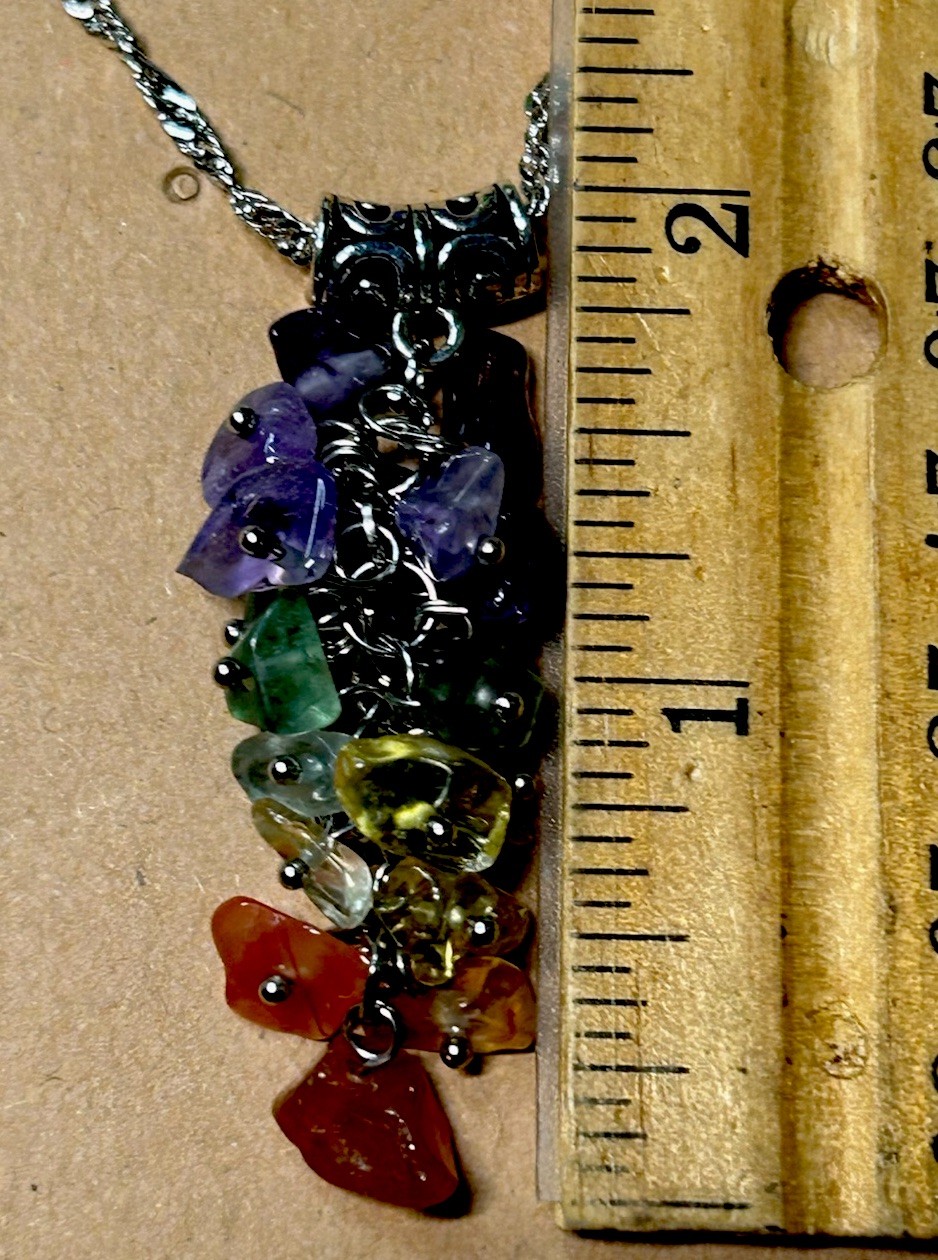Natural 7 Gemstone Cluster Hook Earrings And Necklace Set Chakra Healing