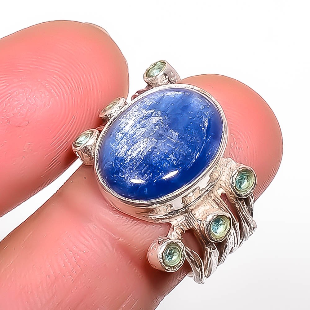 Kyanite-Nepal, Blue Topaz Gemstone 925 Silver Plated Ring s.8 T40