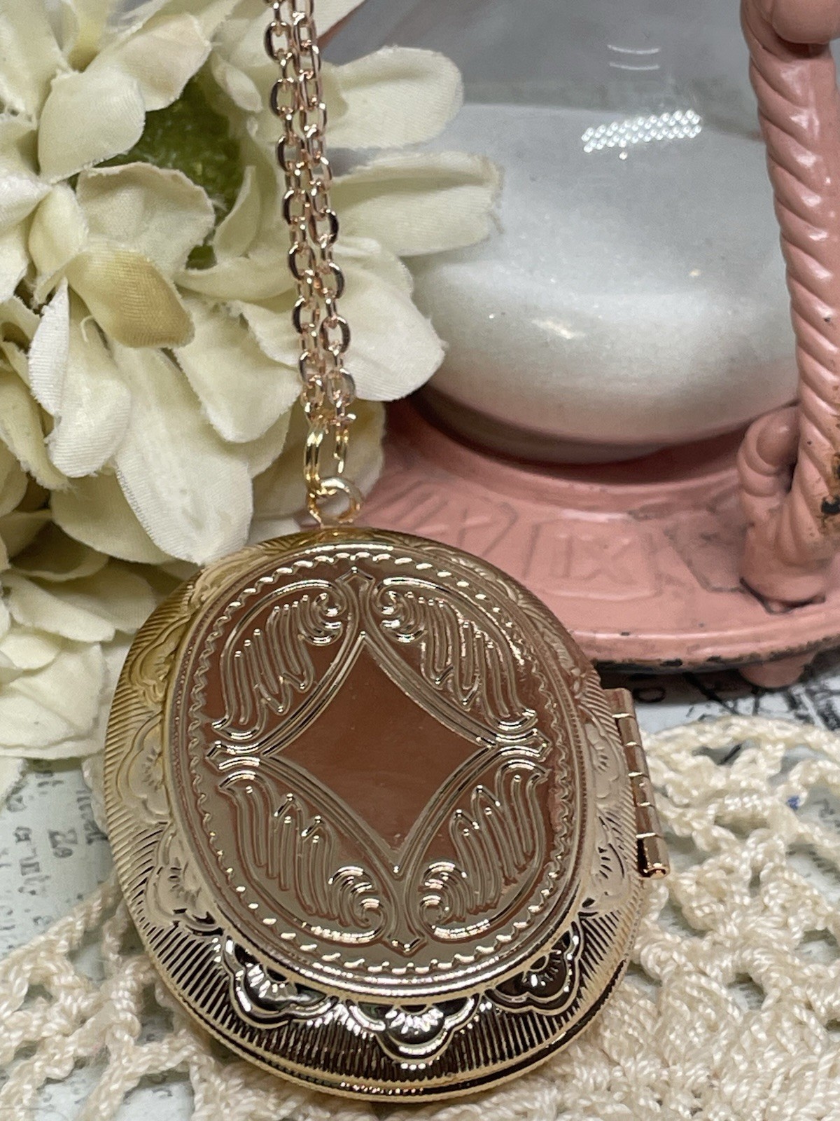 Rose Gold Photo Locket Opal Wedding Necklace Mom Daughter Birthday Anniversary