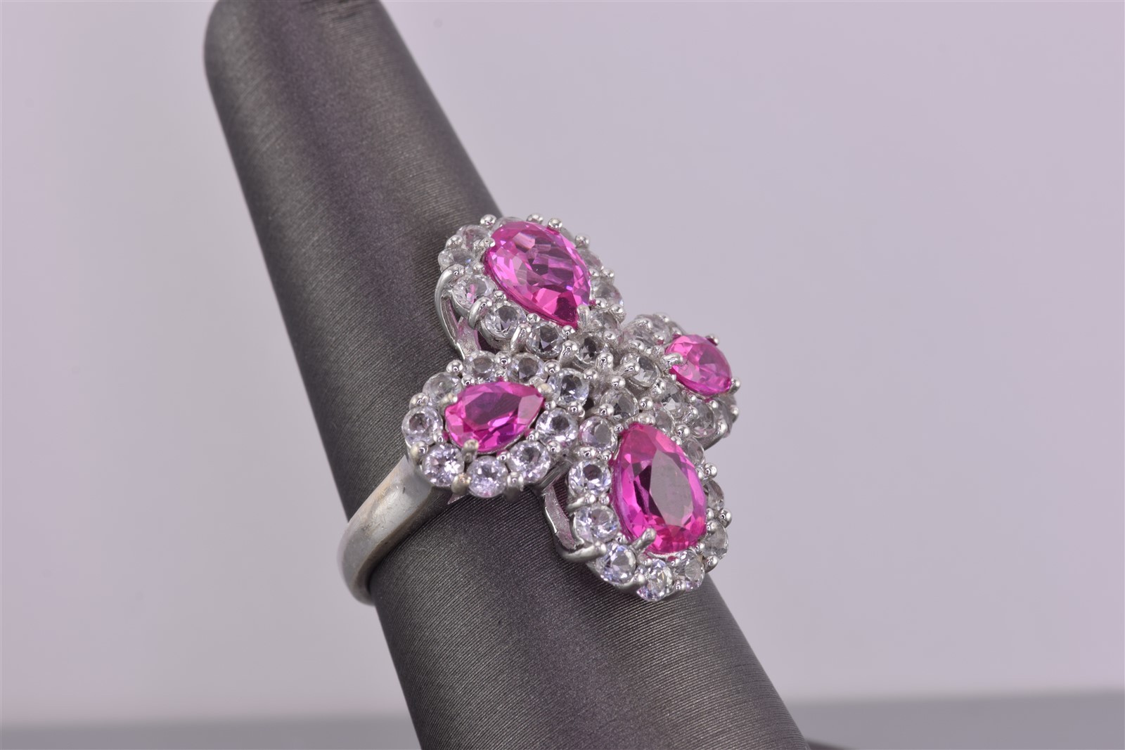 Kit Heath Sterling Silver Pink Sapphire Whit Topaz Statement Band Ring 925 Sz: 8