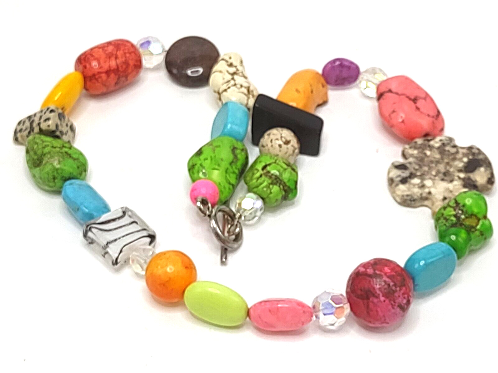 Beaded Choker 18 1/2″ Crystal, Dyed Stone & 1 Art Glass Asstd Colors & Shapes