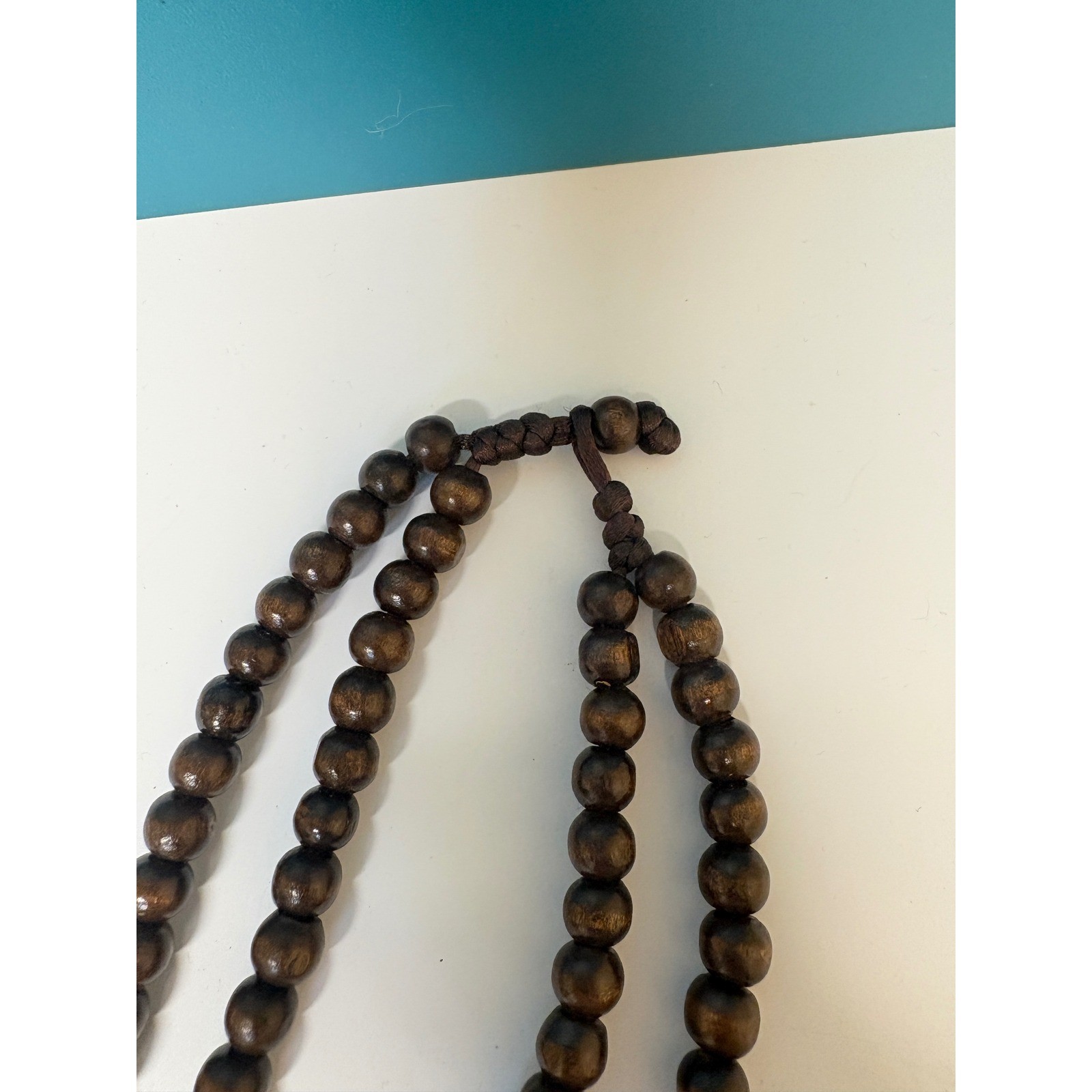 Pink Brown Wood Bead Double Strand Necklace and Disc Earring Set Boho Tropical