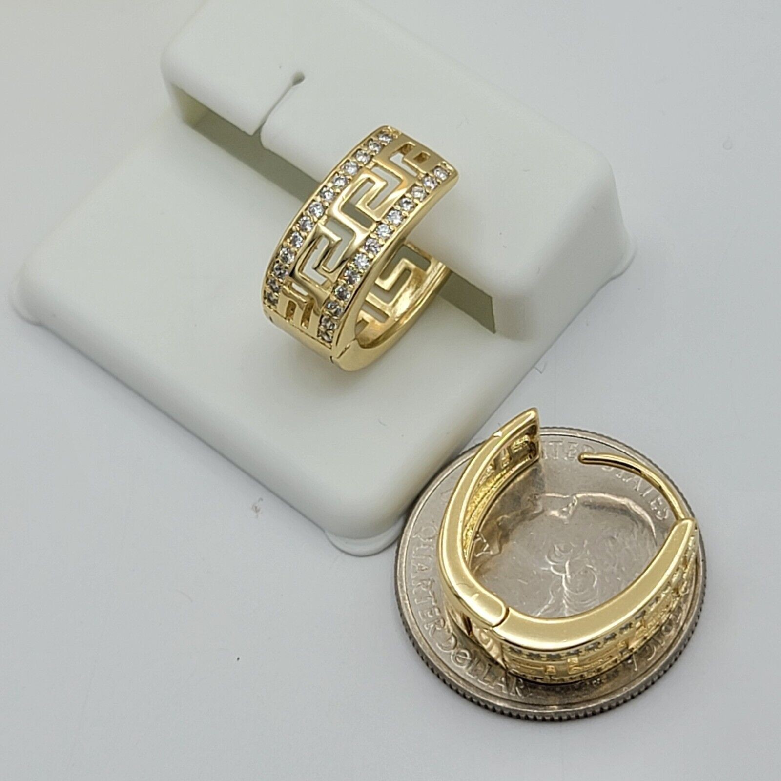 14K Yellow Gold Silver Plated Round Cut Simulated Diamond Women’s Hoop Earring