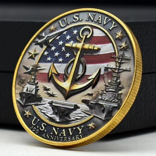 US NAVY Medallion Necklace – 1 5/8″ 250 Anniversary USN Challenge Coin Pendant