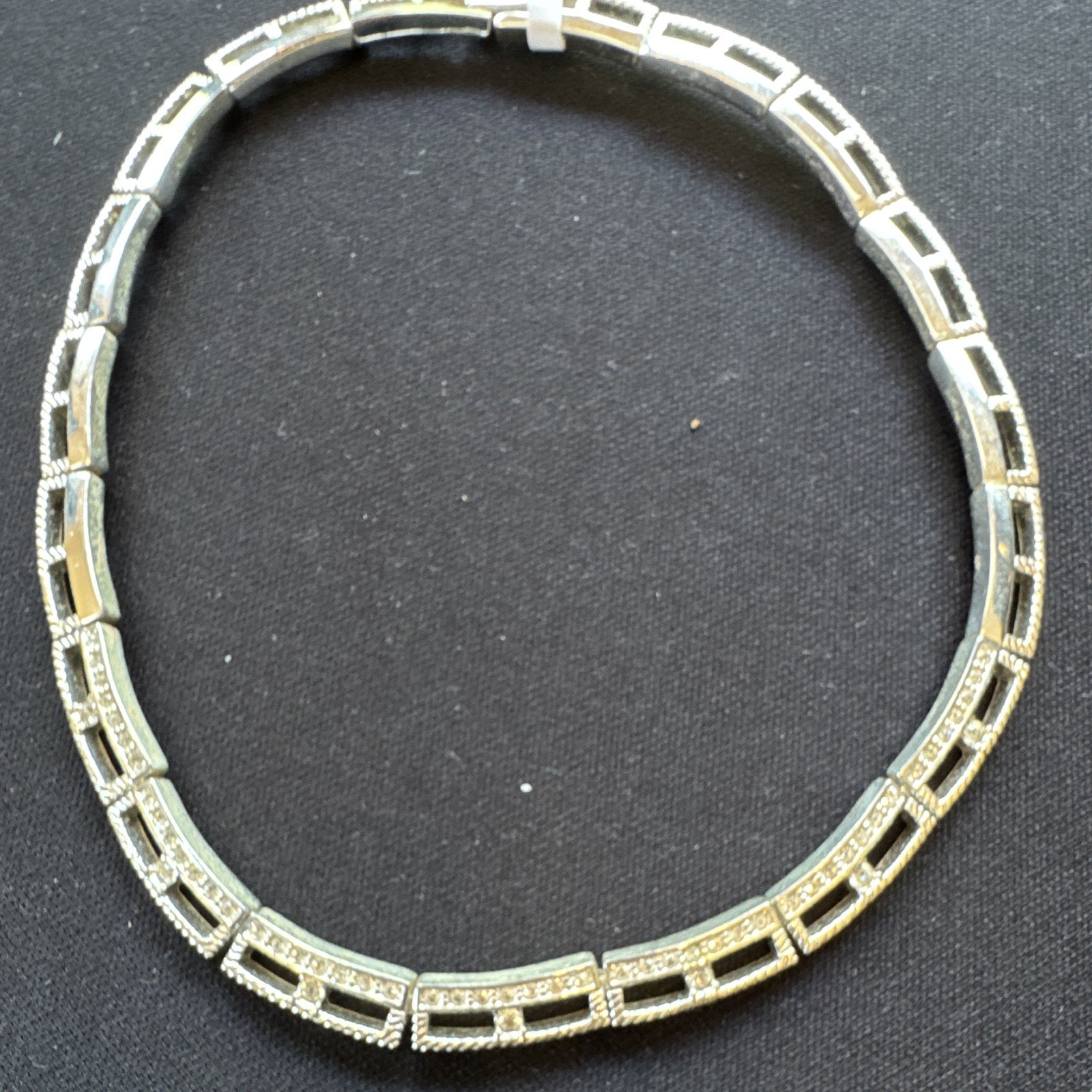 Gold Tone Bar Link Chain Necklace White Crystal Baguette Pavé Setting