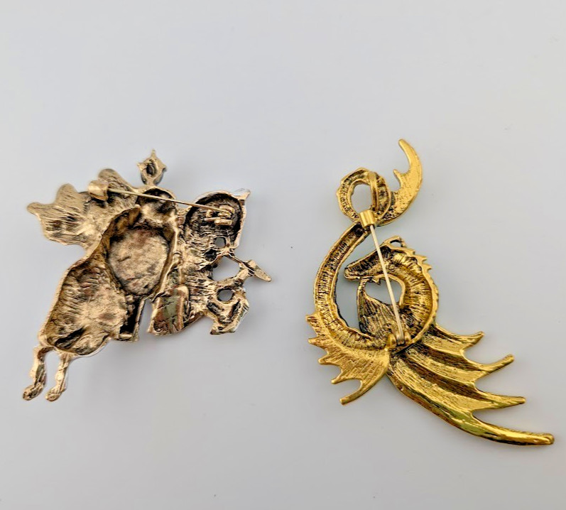 MEDIEVAL KNIGHT & DRAGON BROOCH lot horse wyvern fantasy fairytale pins B2