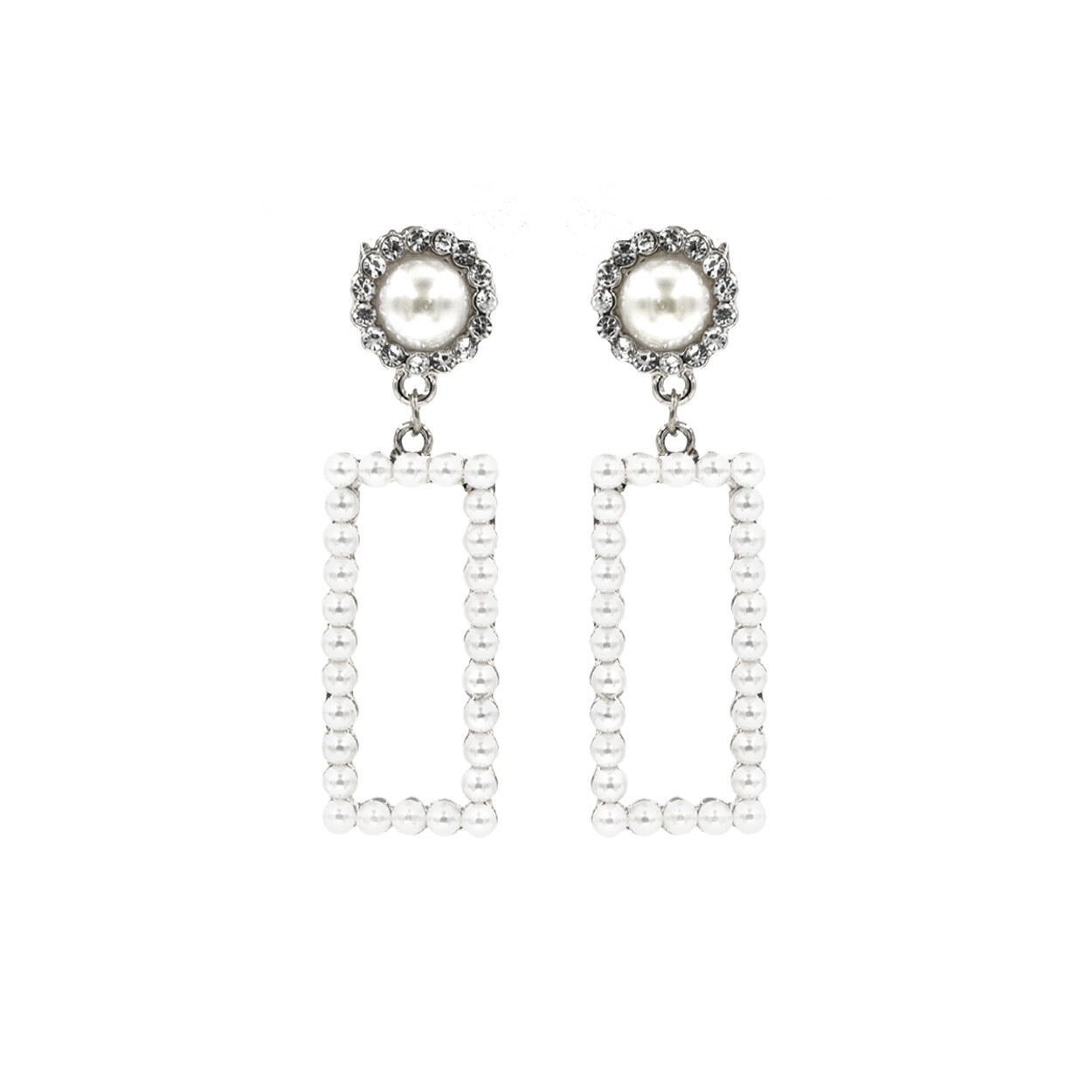 Round Top Rectangle Drop Pearl Earrings in Silver or Gold (0.59×2.02in)