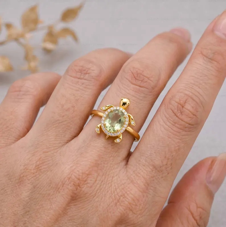 Amethyst Turtle Ring, Gold Alloy, Anniversary Birthday Gift For Her, Women Ring