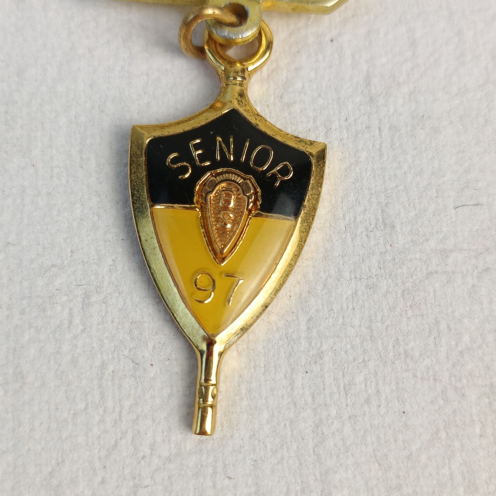 VTG Class of 97 Senior Key Pendant graduation Gold Tone School Crest Shield read