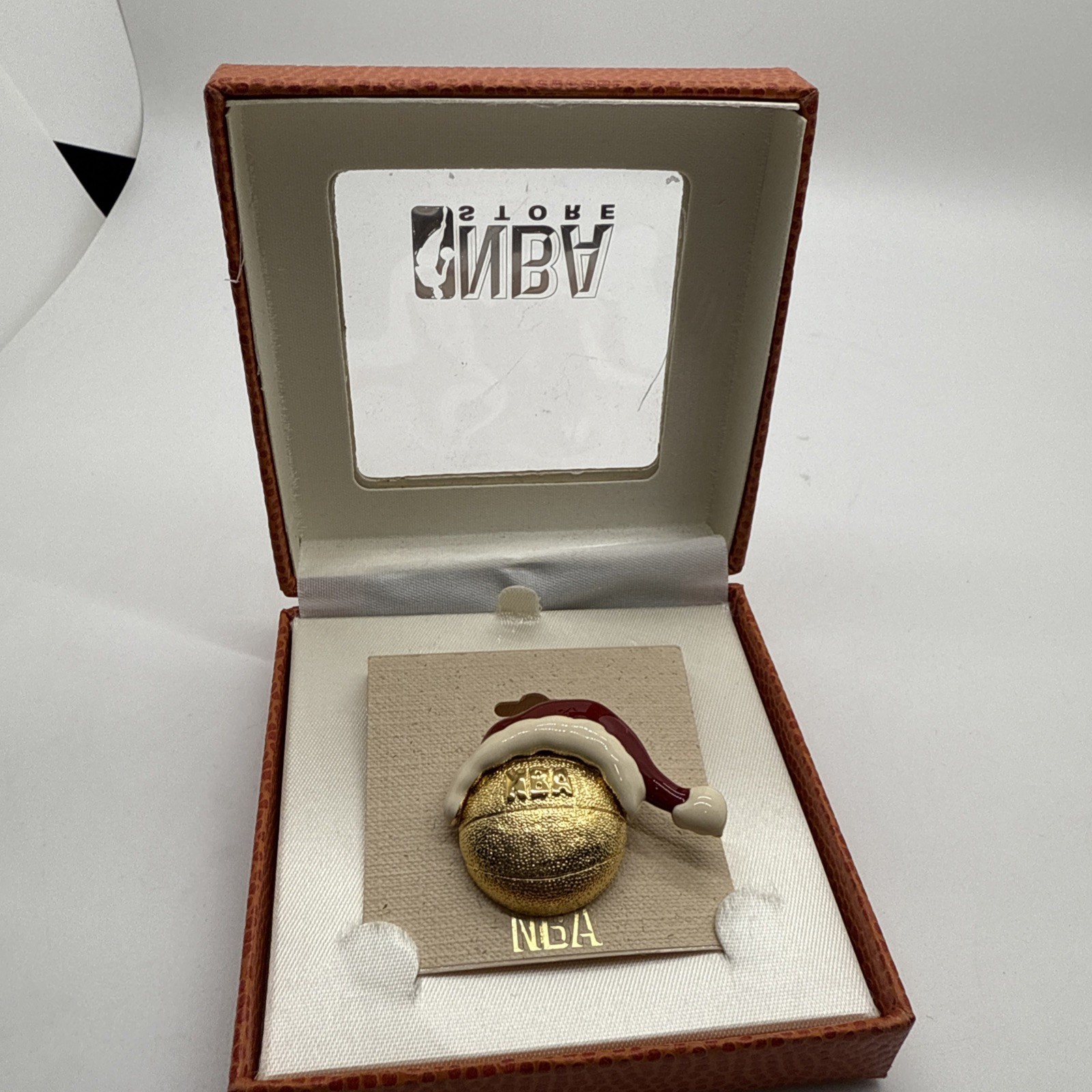 NBA Store Basketball With Festive Santa’s Hat Pin Broch in box