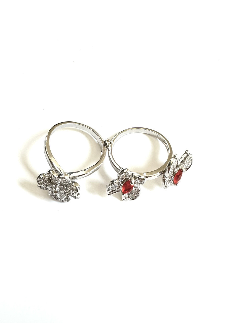 (SIZE 6,7,8,9) HINGED RING Butterflies Flower Red CZ Stones .925 STERLING SILVER