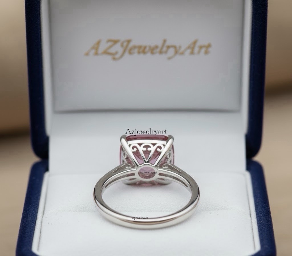 Cushion Cut Pink Tourmaline Ring 925Sterling Silver Engagement Ring.