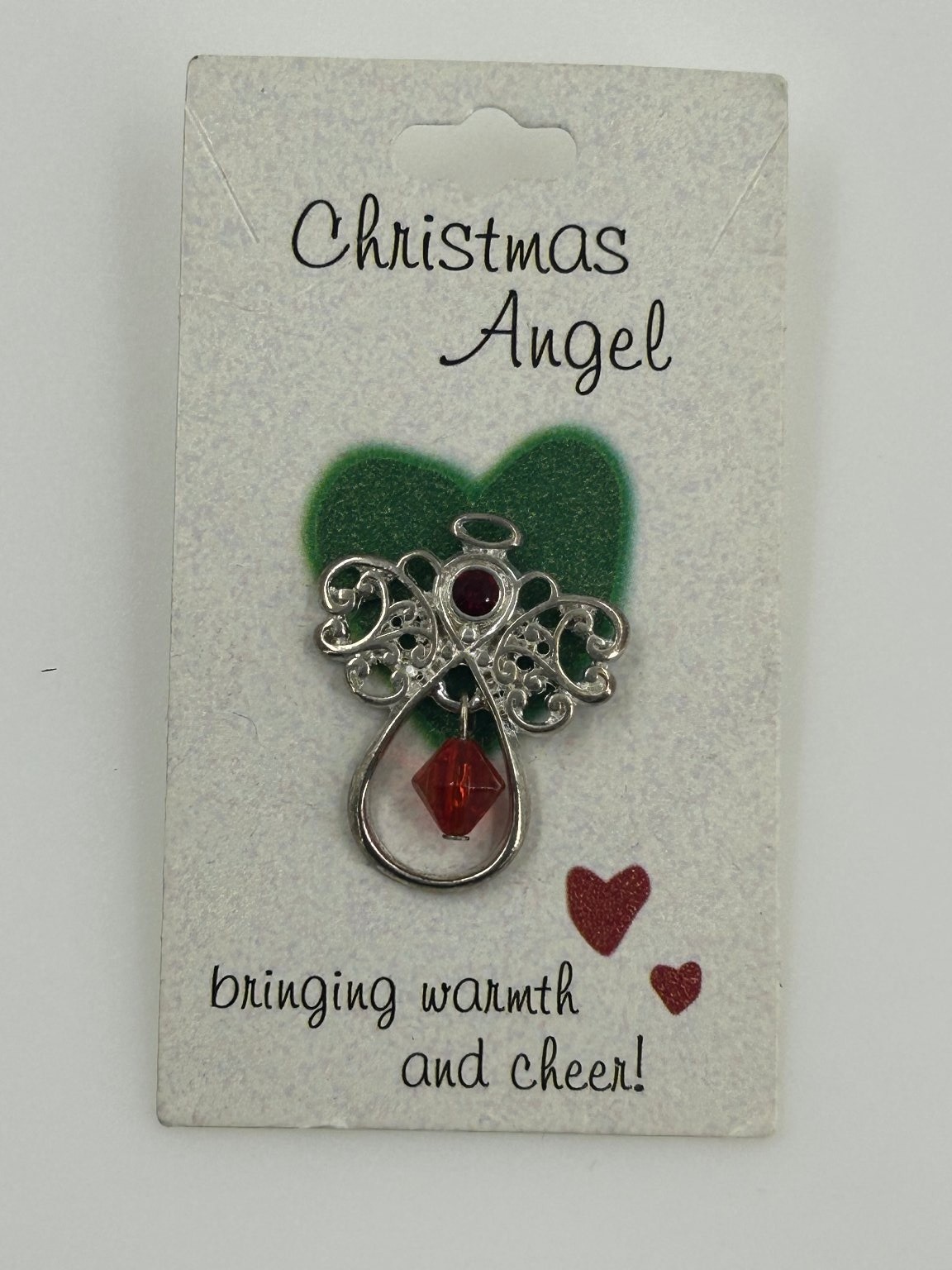 Roman Inc Christmas Angel Brooch 1.5in Silver Red Crystal Pendant