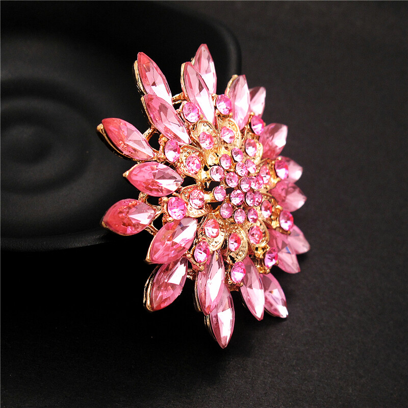 Shiny Pink Crystal Rhinestone Big Sunflower Fashion Women Charm Brooch Pin Gift