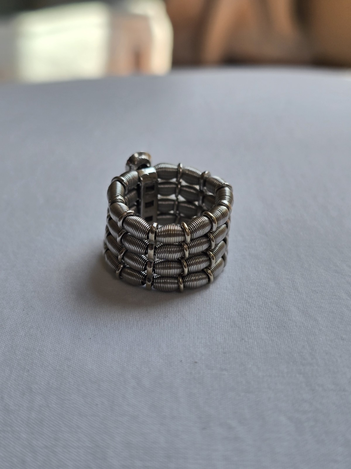 Silver-Tone Wide Band Ring With 3 Round CZ Details — Stretchy To Fit Most!