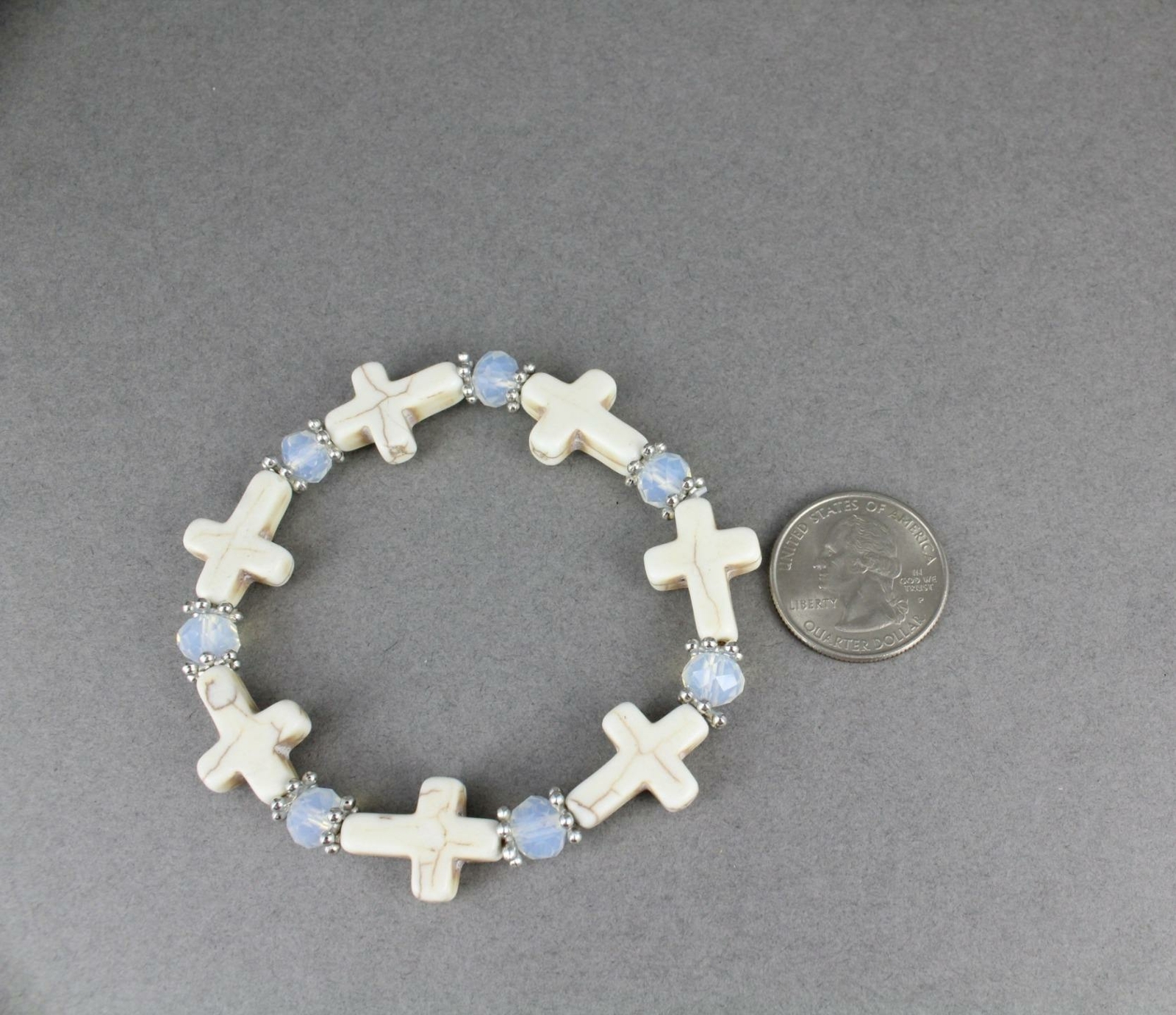 cross bracelet stretch Cream Silver stretchy beaded bracelet