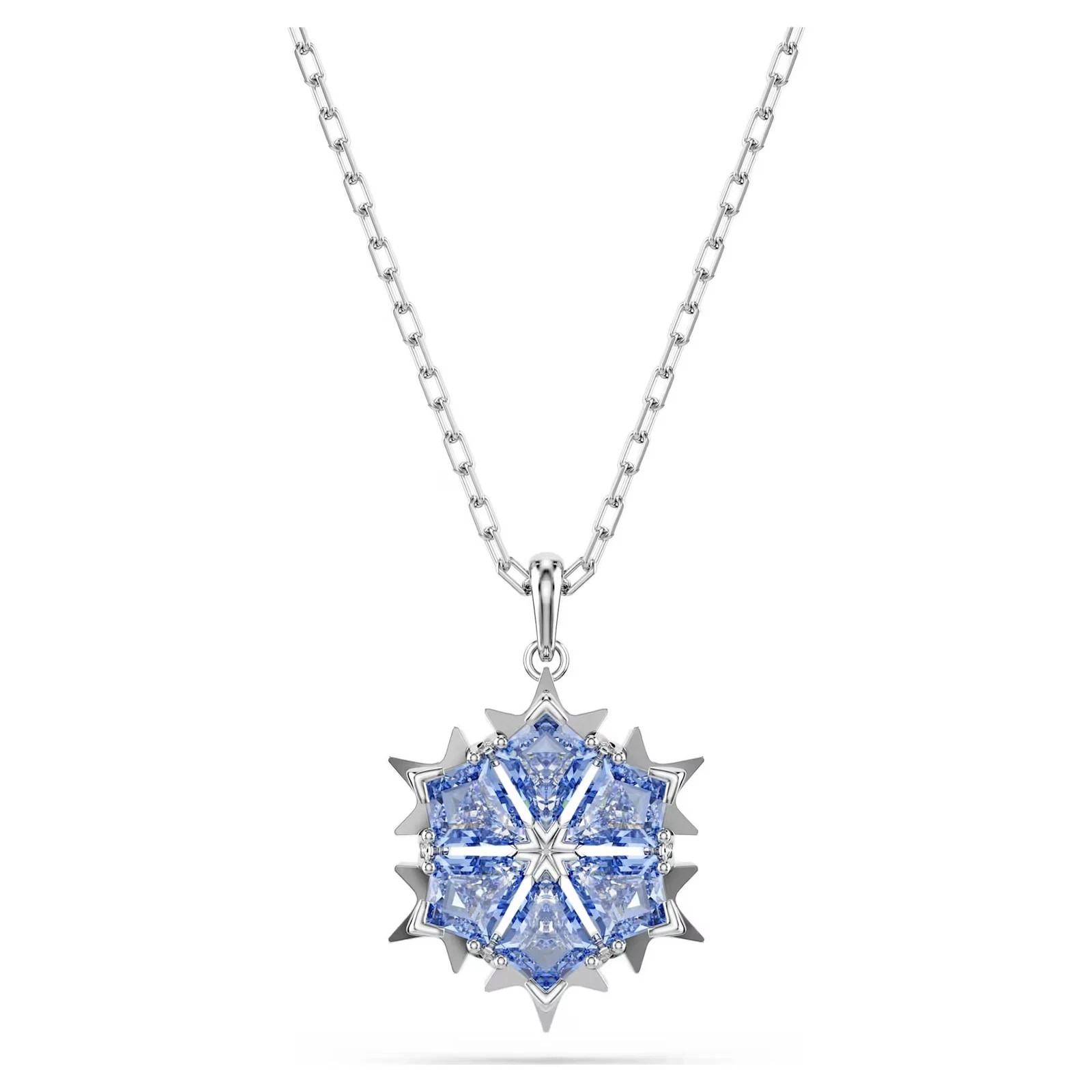 Swarovski Snowflake Pendant Necklace – Blue Zirconia – Rhodium Plated – NEW