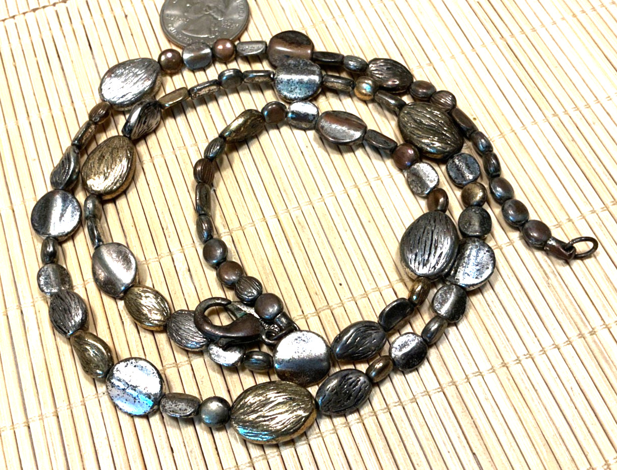 Coldwater Creek Necklace Cast Silver Brass Copper Beaded Strand Lot 103C