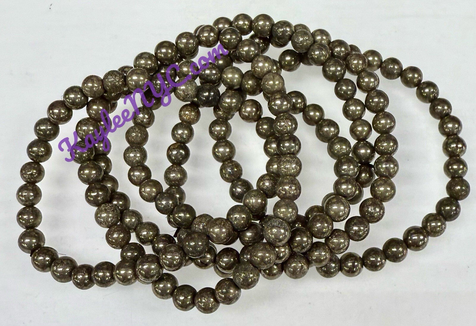 Wholesale 6 Pcs Natural Pyrite 6mm 7.5” Crystal Stretch Bracelet