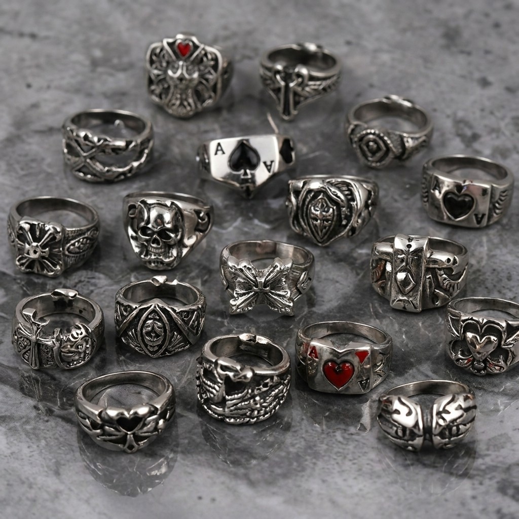 20pcs Rings Set Punk Gothic Skull Mixed Women Men Bulk Party Jewelry