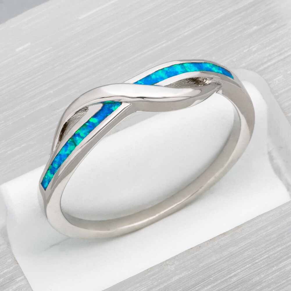 Blue Fire Opal Silver Jewelry Anniversary Women Infinity Ring Size 6 7 8 9 10
