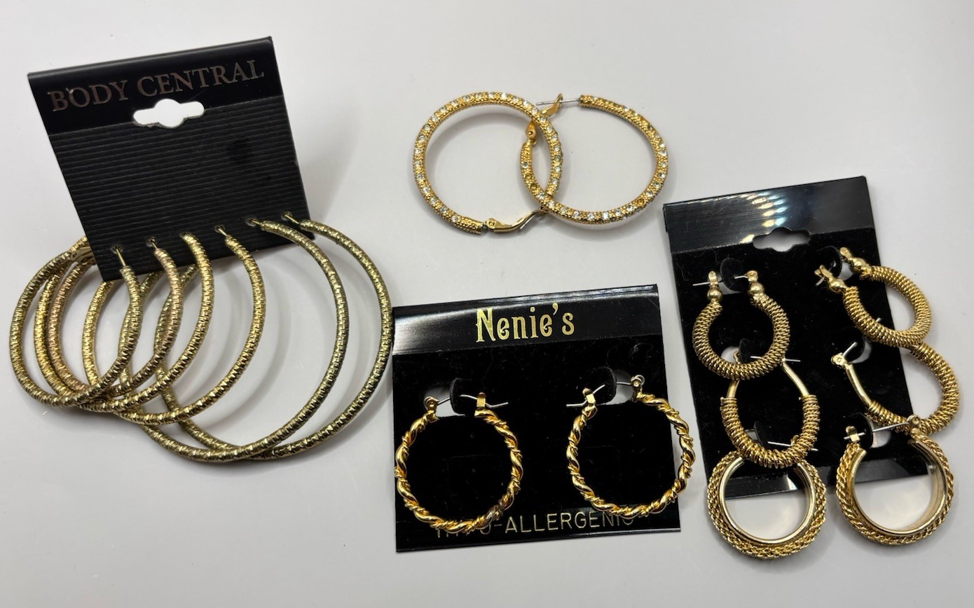 Hoop Earrings Lot Gold Tone Twisted Textured 8 Pair