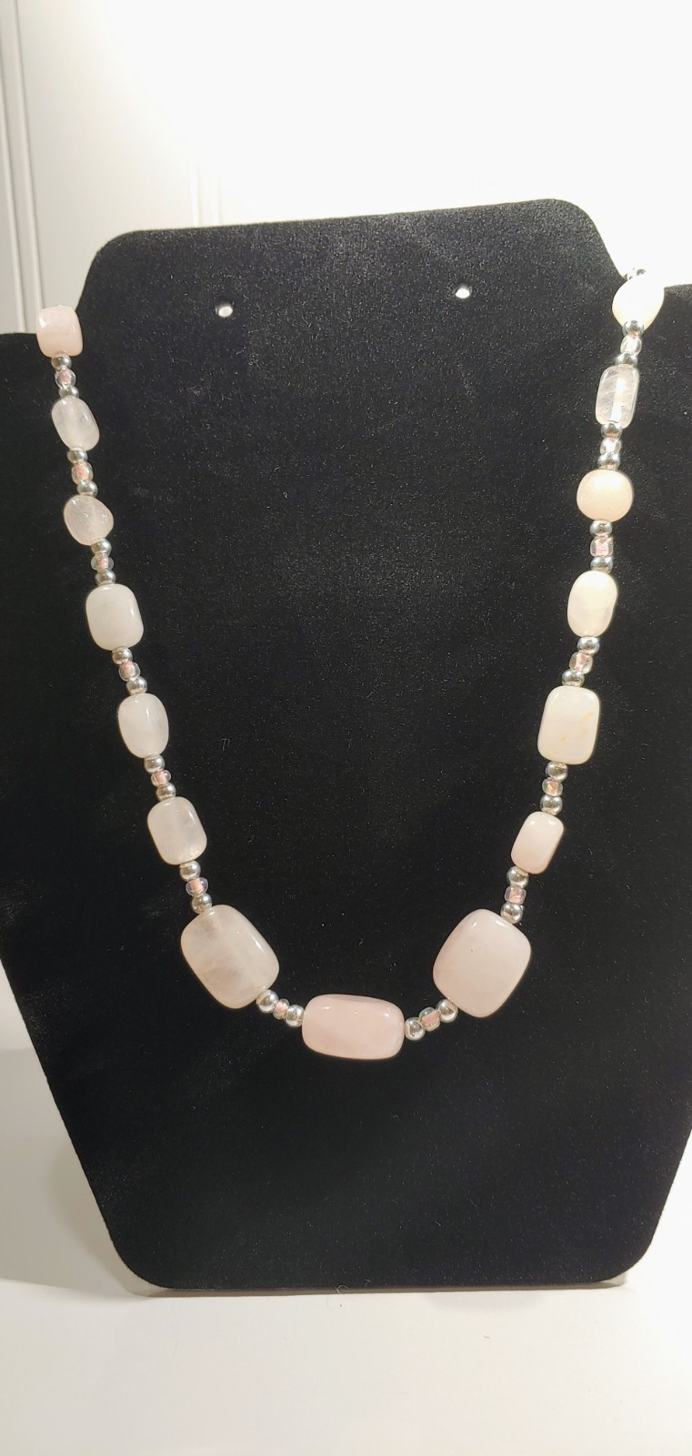 Rose Quartz Necklace With Silvertone Chain